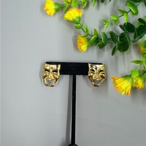 Vintage Gold Plated Comedy and Tragedy Mask Stud Earrings